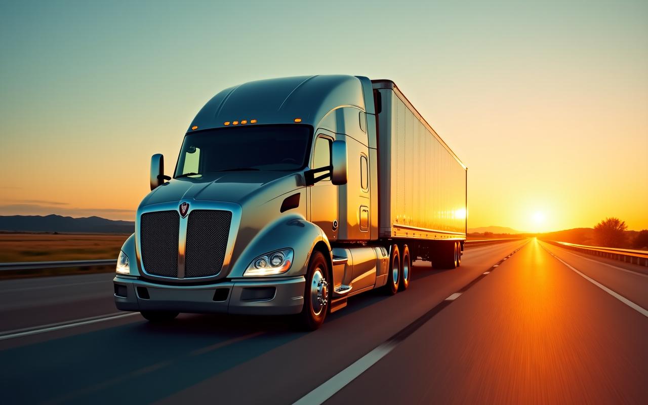 Heavy duty freight truck on scenic highway